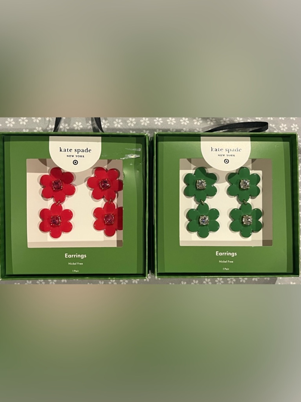 Kate Spade Flower Drop Earrings - Red and Green Floral New in box